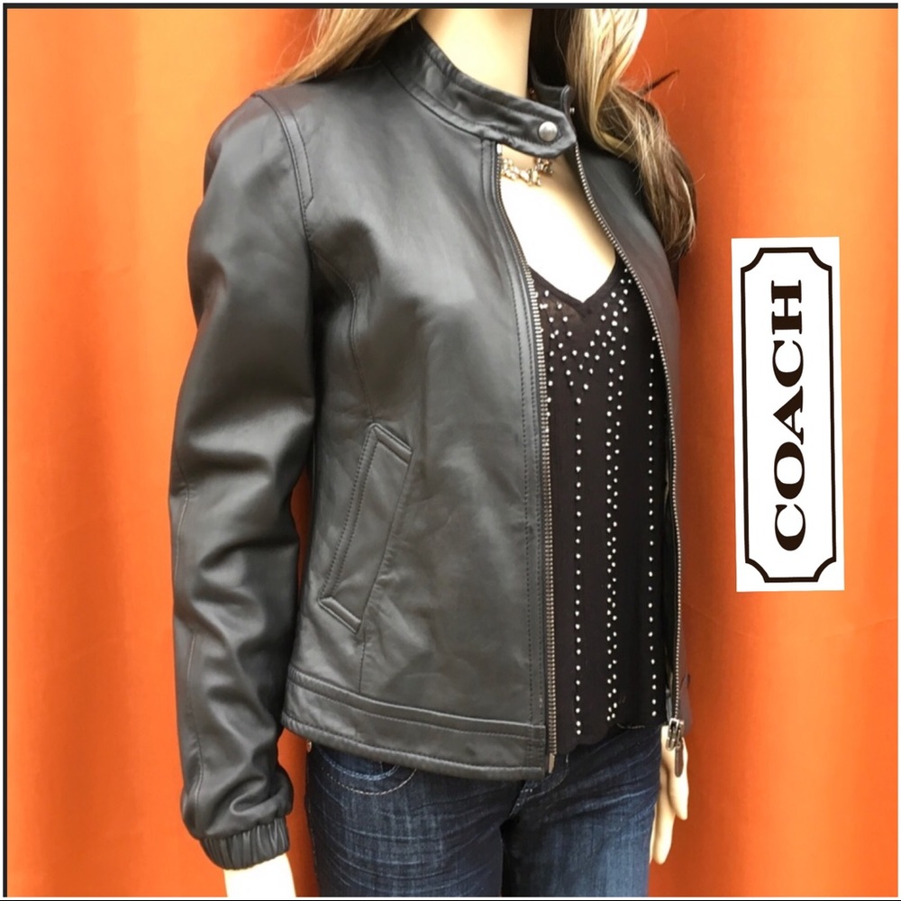 AUTHENTIC COACH BUTTER SOFT BLACK LEATHER BOMBER JACKET - Picture 3 of 8